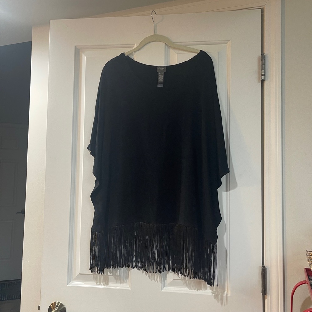 Chico's Black Fringe Hem Poncho Top